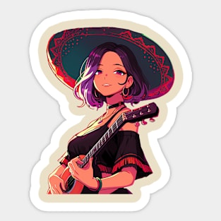 Cinco de mayo anime girls with guitar Sticker